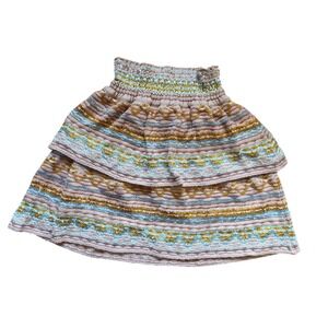 Cecilia Prado Knit Mini Skirt Pink Metallic Chevron Tiered Ruffle Size Small